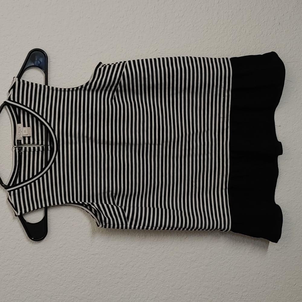 J Crew xxs black and white stripe professional tank top with ruffle hem.